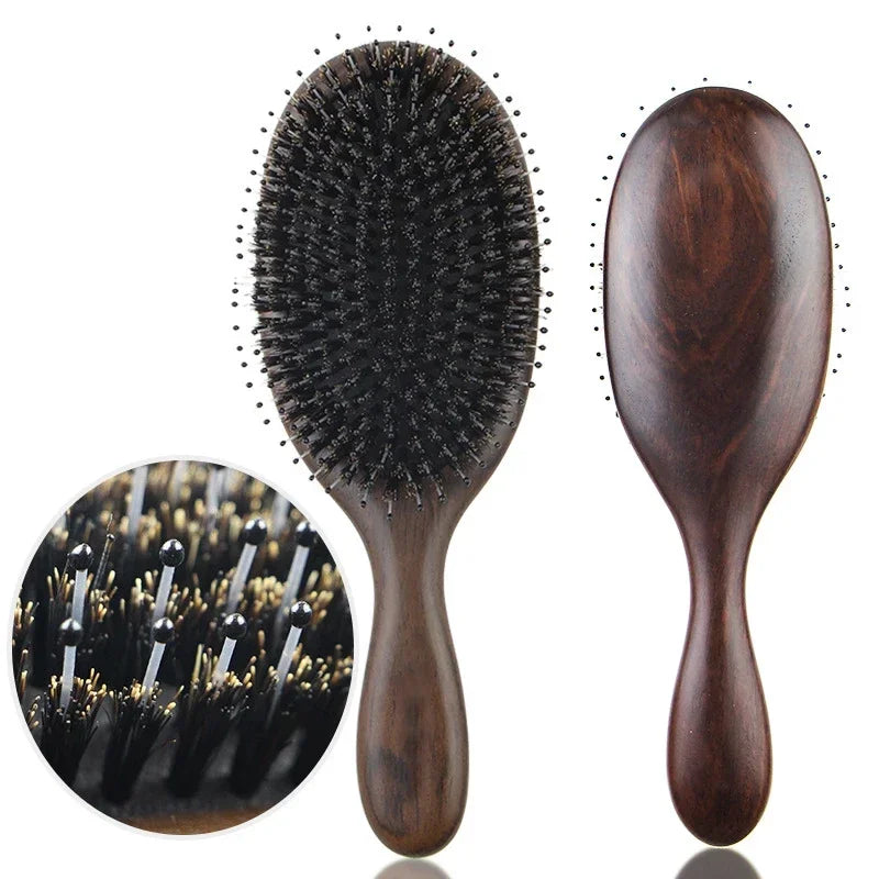 "Wooden Massage Hair Brush: Detangle, Dry or Wet, Beauty Care for Women"