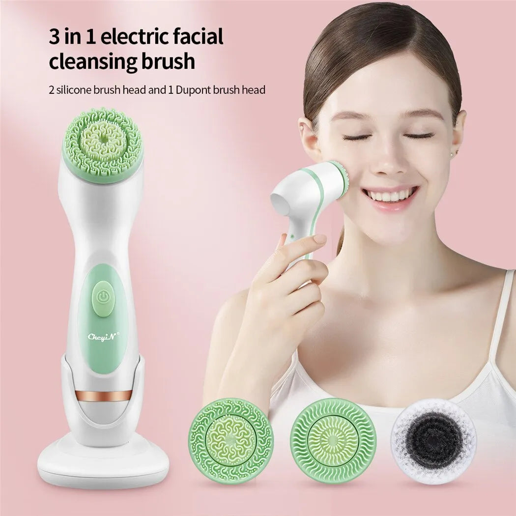 "CkeyiN 3 in 1 Electric Ultrasonic Facial Cleaner: Deep Cleansing Brush for Acne, Pore, and Blackhead Removal"