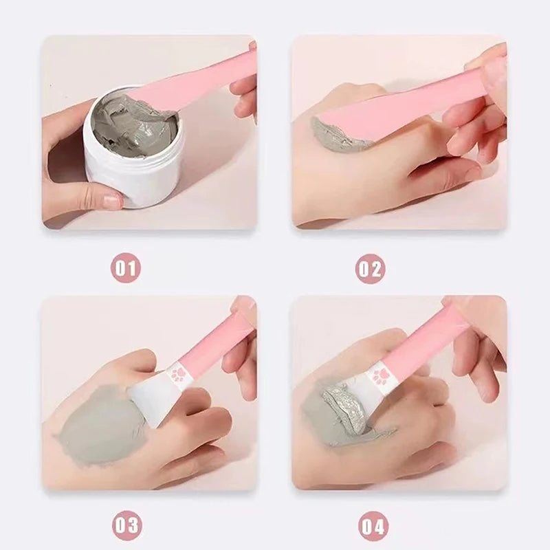 "1Pcs Cute Paw Silicone Facial Mask Brush: Double-Headed Facial Beauty Tool for Cleansing"