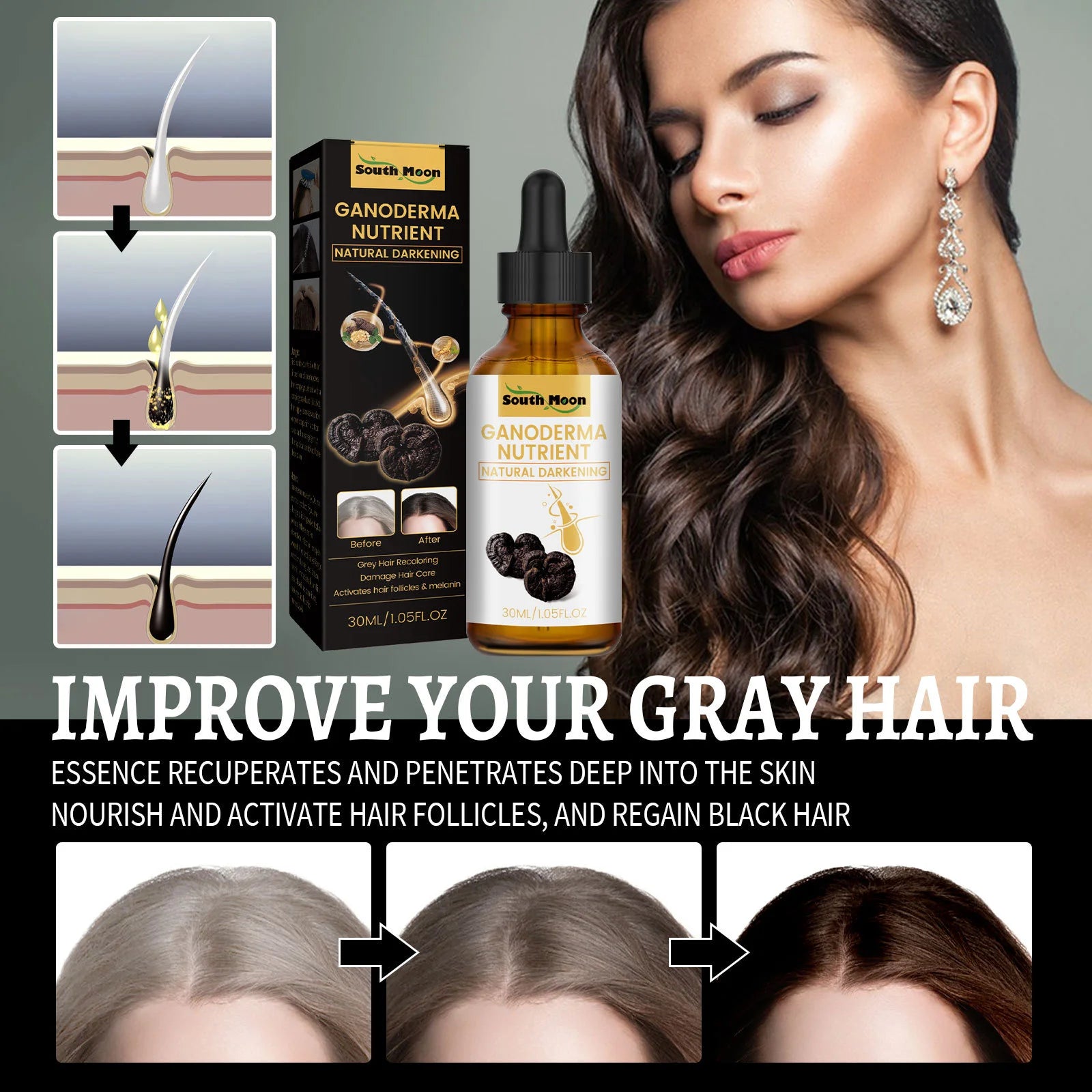 "10PCS Gray to Black Hair Treatment Serum: Natural Color Repair for Men and Women"