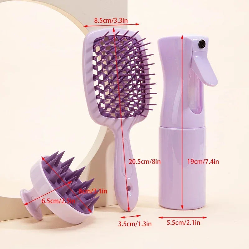 "3pcs Spa Care Shampoo Brush Set: Natural Wet Curly Detangling, Professional Hairdressing Tools"