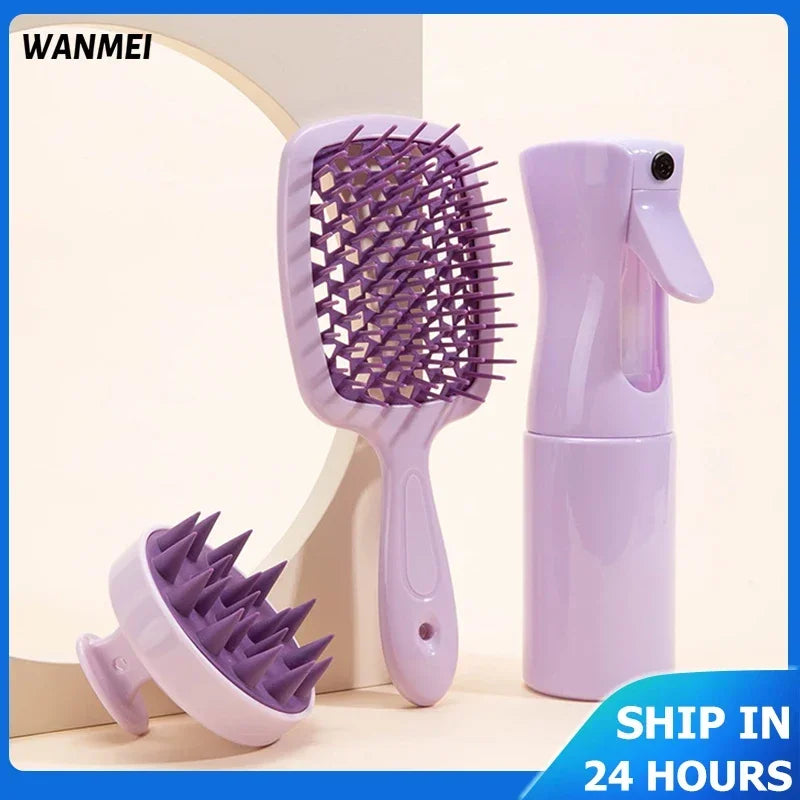 "3pcs Spa Care Shampoo Brush Set: Natural Wet Curly Detangling, Professional Hairdressing Tools"