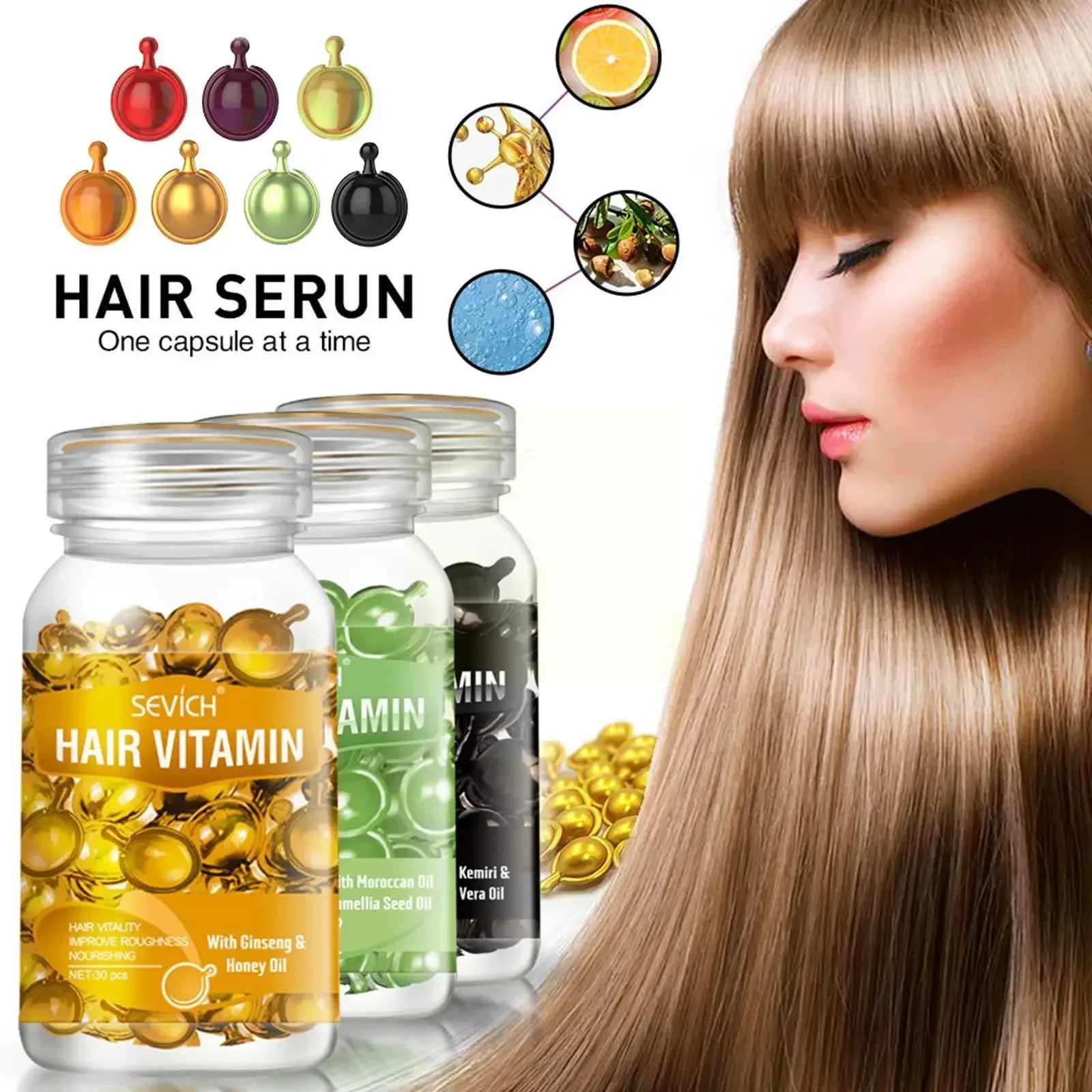 "30 Hair Vitamin Capsules: Silky Smooth Keratin Treatment for Women"