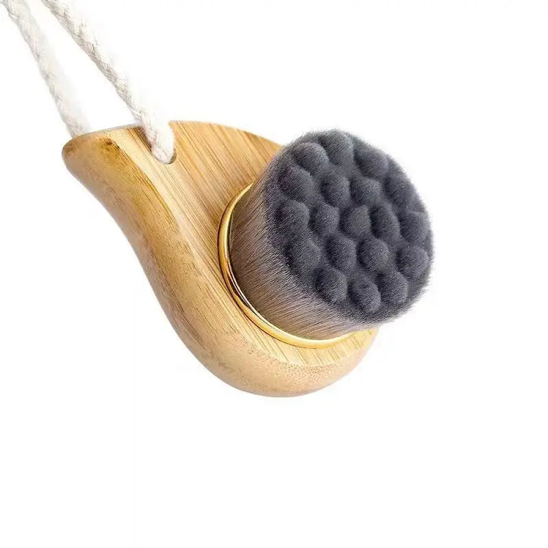 "Wooden Handle Facial Cleansing Brush: Manual Soft Face Massager for Pore Cleanse"