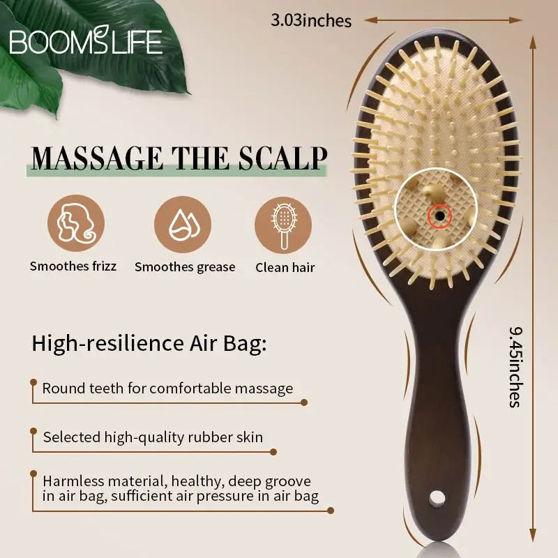 "Detangling Airbag Hair Brush for Women: Scalp Massage, Wood Comb for Hair Care"