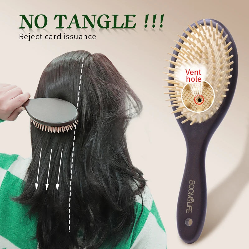 "Detangling Airbag Hair Brush for Women: Scalp Massage, Wood Comb for Hair Care"