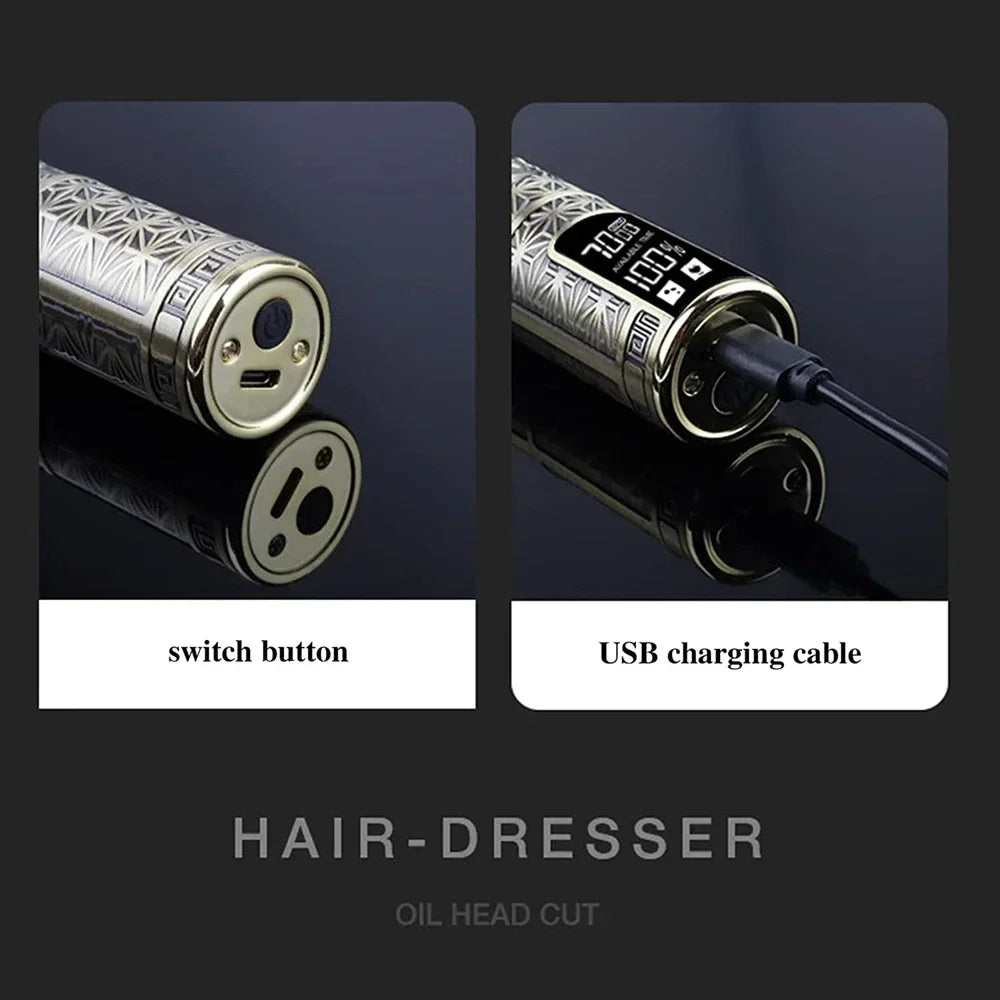 T9 Rechargeble Hair Trimmer LCD Electric Clipper Oil Shaving Head Pusher Carving Beard Shaver for Men Care