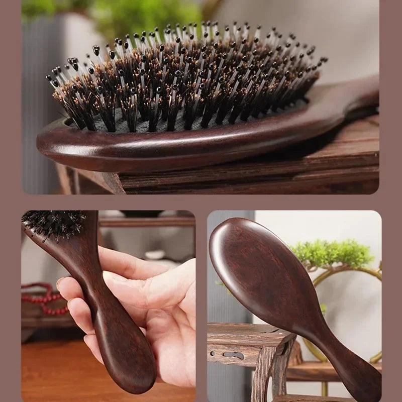 "Wooden Massage Hair Brush: Detangle, Dry or Wet, Beauty Care for Women"