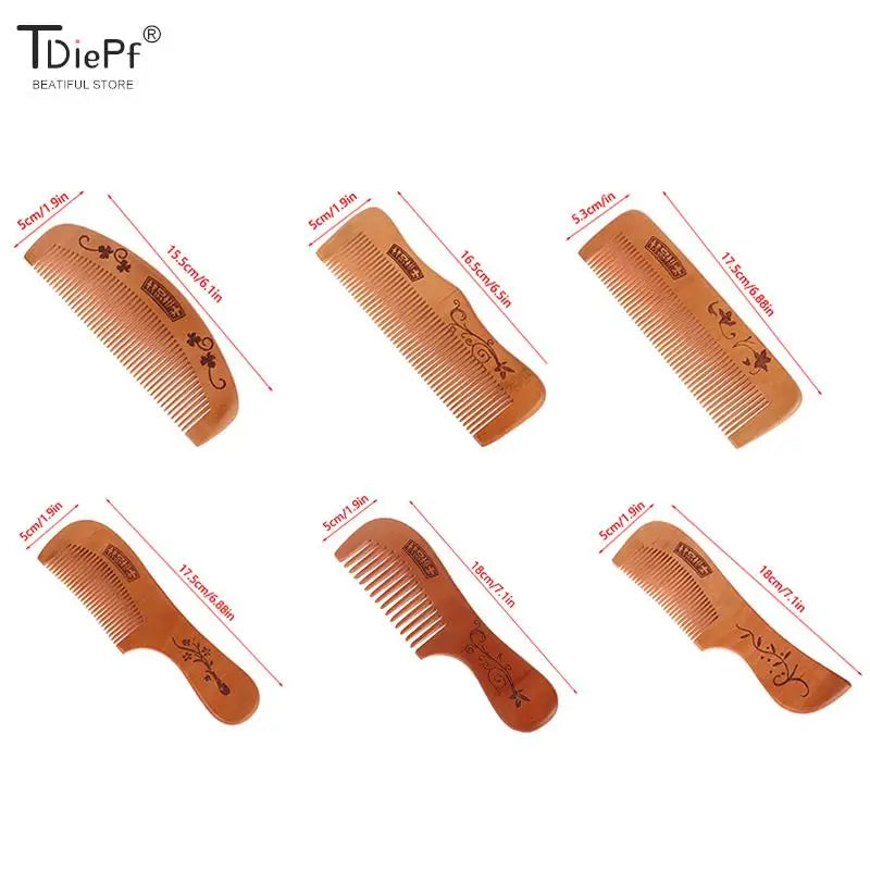 "Natural Handmade Peach Wood Comb: Engraved, Anti-Static, with Bag"