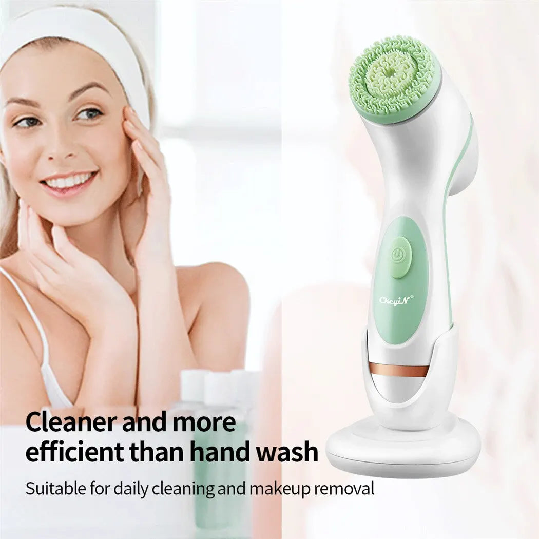 "CkeyiN 3 in 1 Electric Ultrasonic Facial Cleaner: Deep Cleansing Brush for Acne, Pore, and Blackhead Removal"