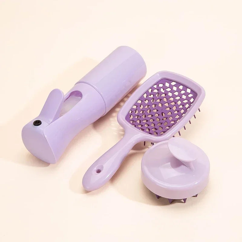 "3pcs Spa Care Shampoo Brush Set: Natural Wet Curly Detangling, Professional Hairdressing Tools"